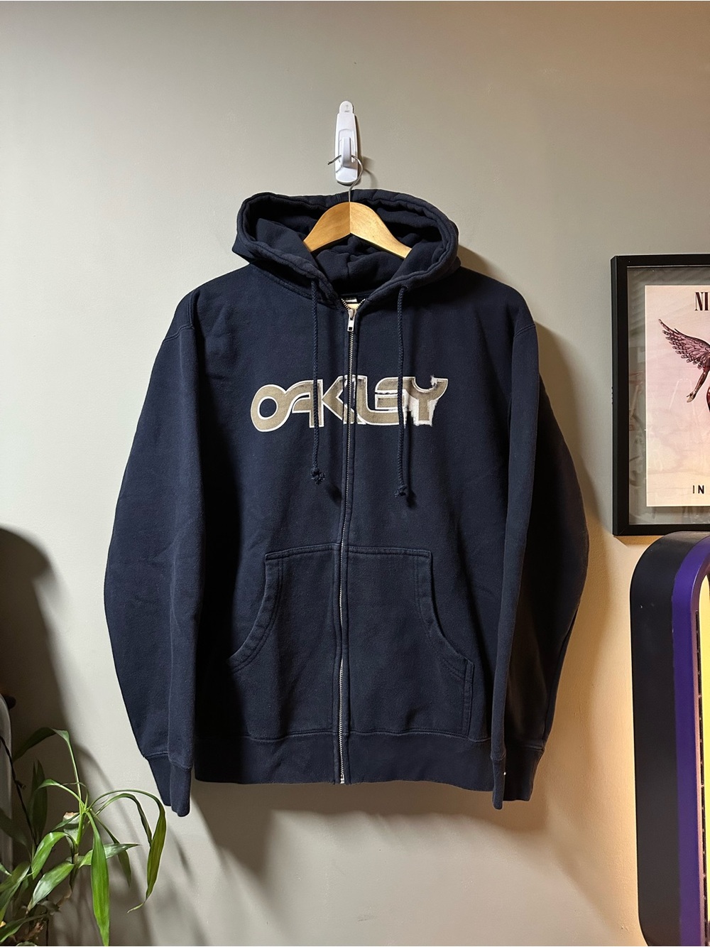 Y2K Oakley Navy Blue Full-Zip Hoodie